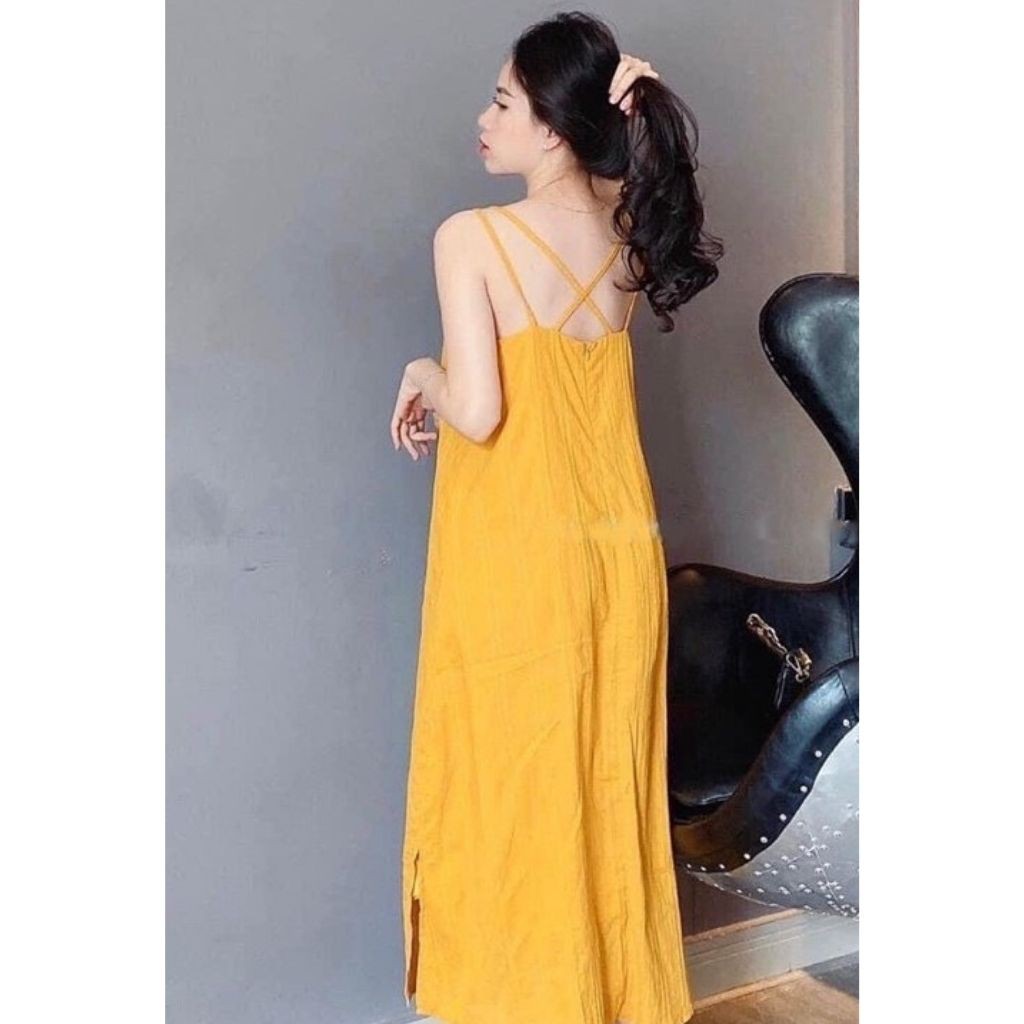 Đầm maxi đi biển, 2 dây đan lưng, chất vải Linen lụa mềm mịn siêu mát, váy maxi dự tiệc SANMAY-VD010 | BigBuy360 - bigbuy360.vn
