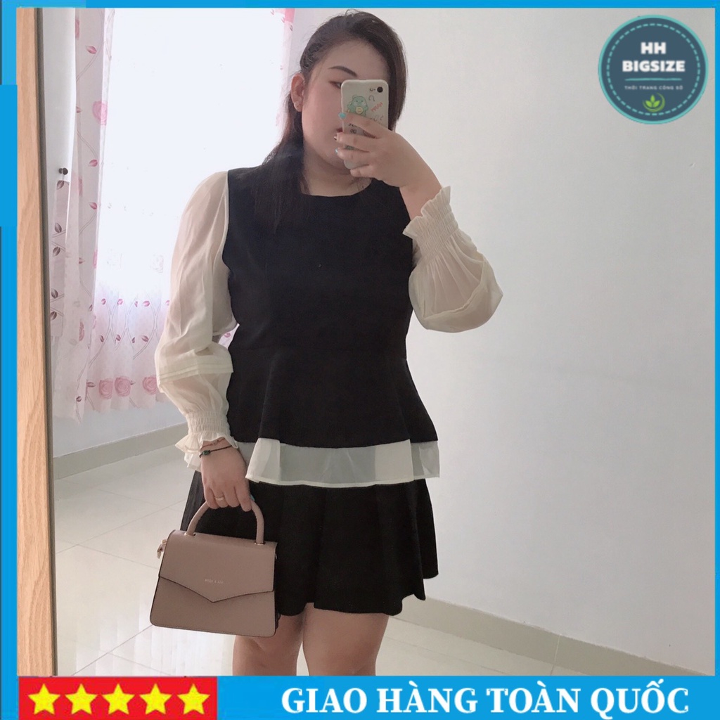 Áo peplum phom rộng kiểu dáng hàn quốc chất vải cotton thái tay dài phối tơ mềm mại HH. BIGSiZE AK35