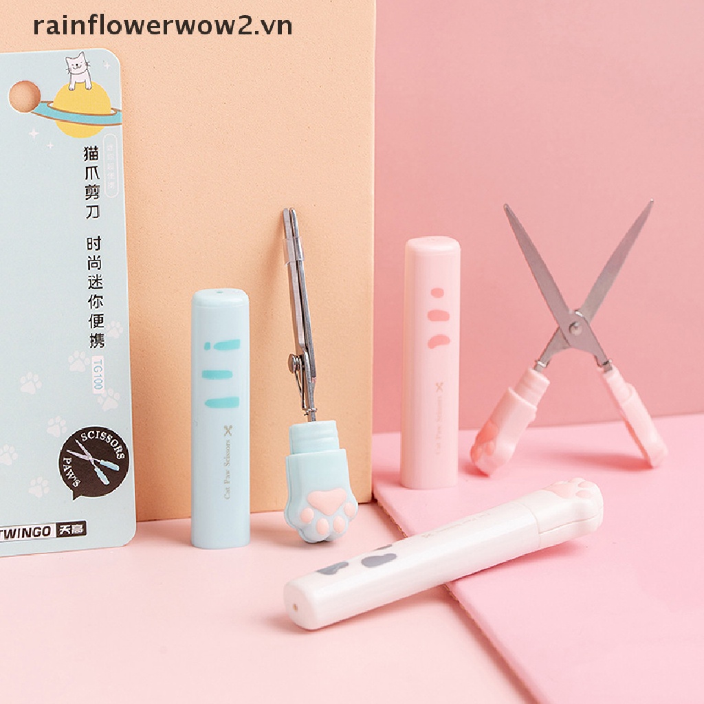 [er] Kéo Cắt Giấy Dạng Gập Kích Thước Nhỏ Gọn Thiết Kế Hình Chân Mèo Dễ Thương