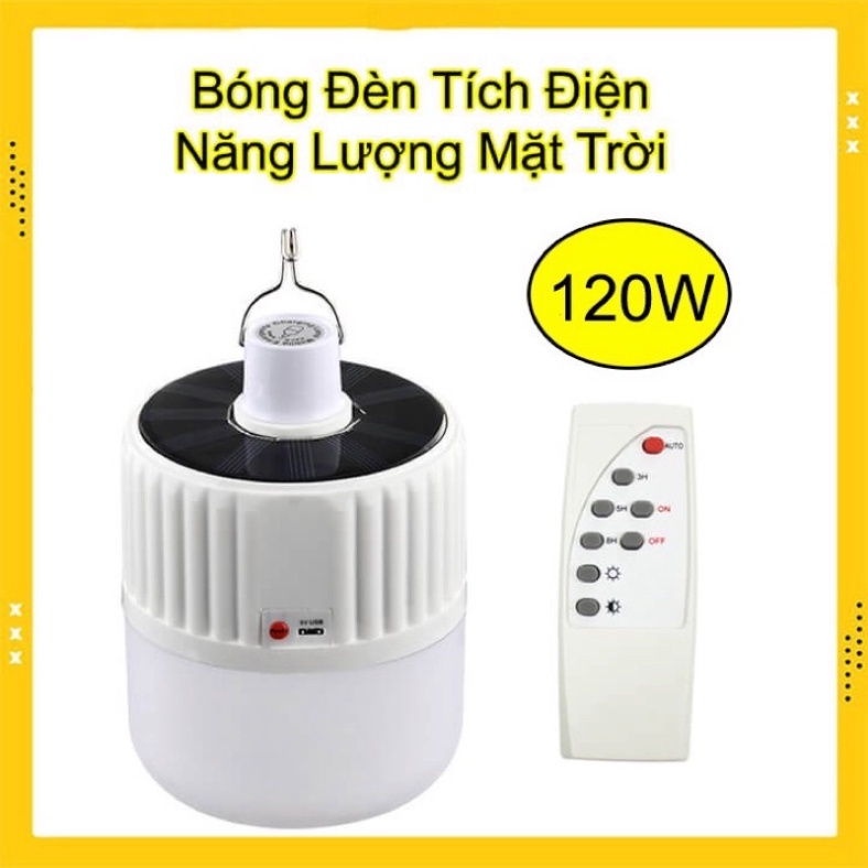 Bóng Đèn Led 120W Tích Điện Và Sạc Năng Lượng Mặt Trời Có Điều Khiển Từ Xa Kèm Theo Củ Sạc