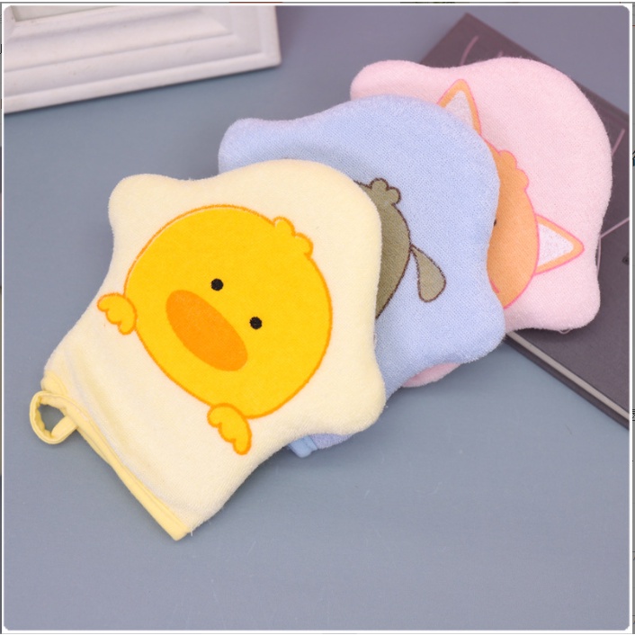Găng Tay Tắm Cho Bé, Gang Tay Cotton Mềm Mại In Hình Hoạt Hình Cho Bé
