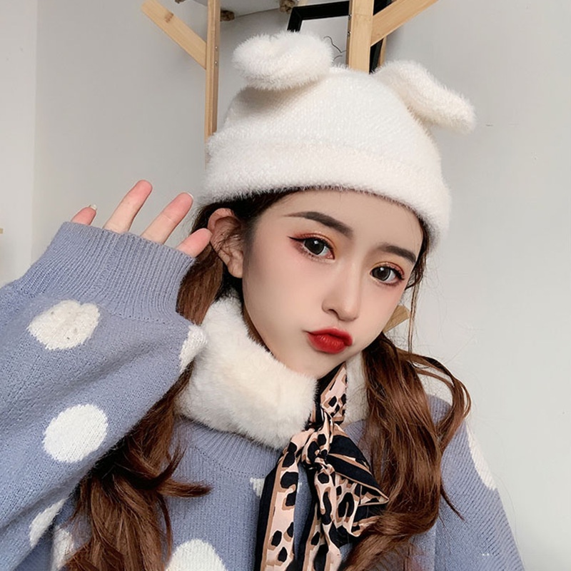 Mũ len tai thỏ trắng xinh xắn Bluehope hot trend mũ thu đông giá rẻ mẫu mới màu trắng dễ thương MTT