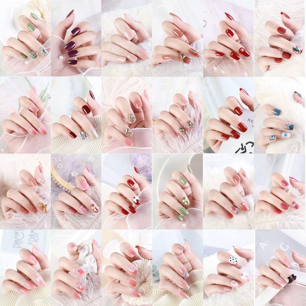 Bộ 24 Móng Tay Giả Ngắn Che Phủ Toàn Diện Tháo Rời Được