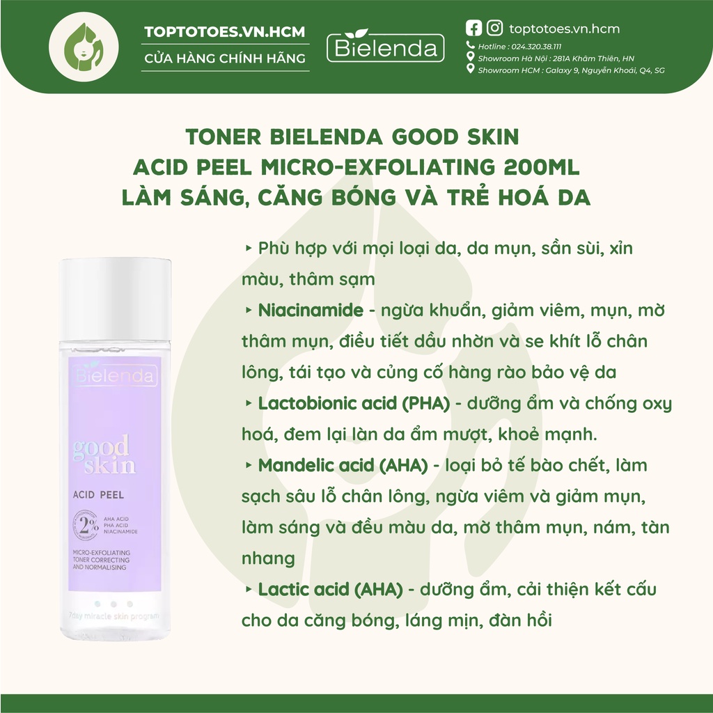 Toner Bielenda Good Skin cấp nước, dưỡng sáng, căng bóng và trẻ hóa da 200ml