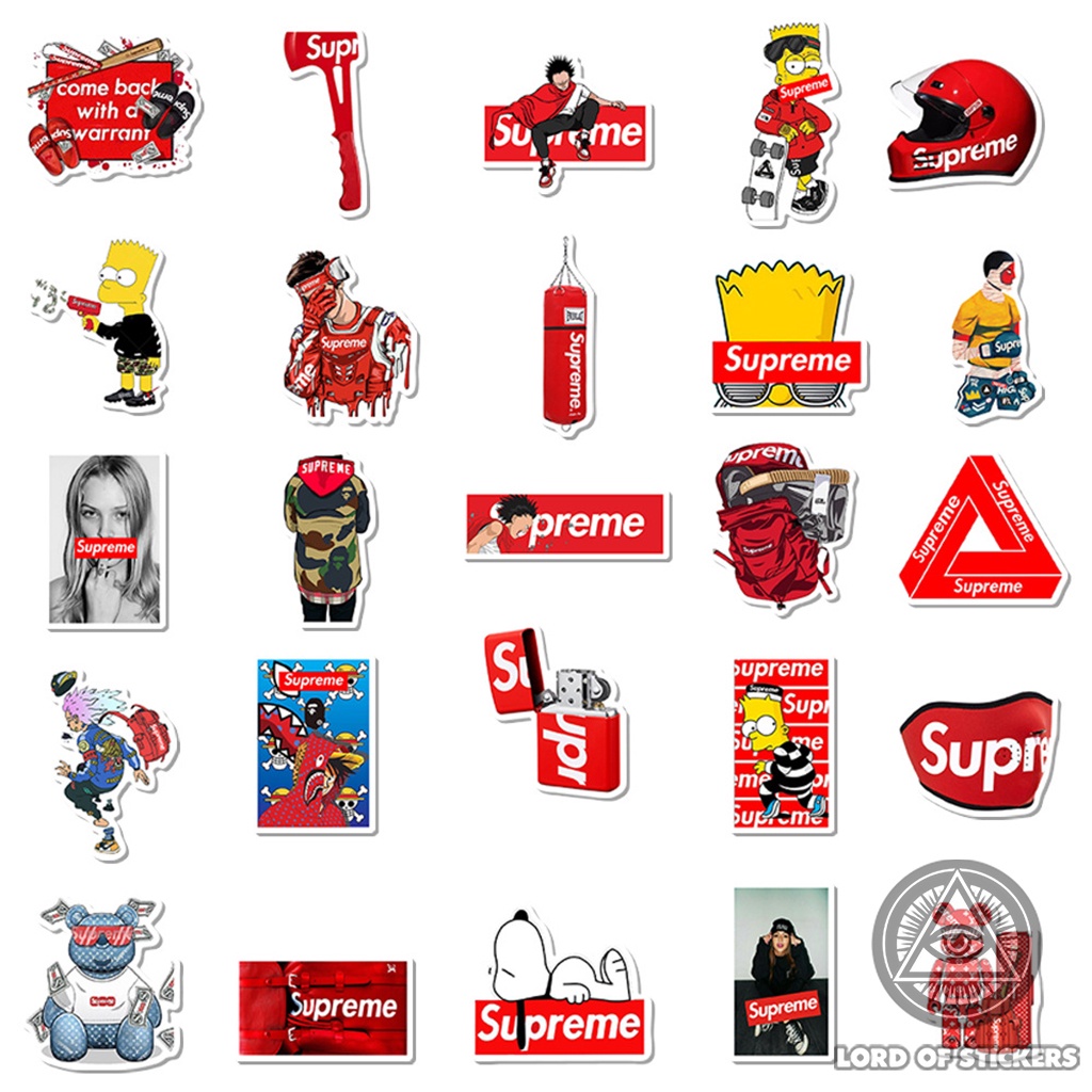 Set 50 Sticker SUPREME Cực Chất, Hình Dán Brand Logo Chống Thấm Nước Trang Trí Mũ Nón Bảo Hiểm, Laptop, Vali, Điện Thoại