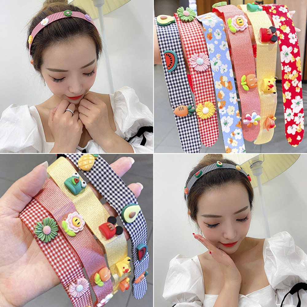 Set 2 Băng Đô Cài Tóc Họa Tiết Hoa / Hoạt Hình Dễ Thương Cho Bé Gái