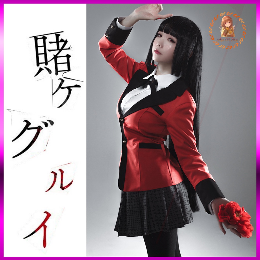 Trang phục set đồ cosplay Yumeko Saotome Kakegurui học viện đỏ đen cờ bạc