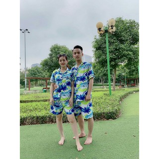 Bộ đi biển cây dừa, đồ bộ đi biển gia đình nhóm ( hàng loại 1 cao cấp )