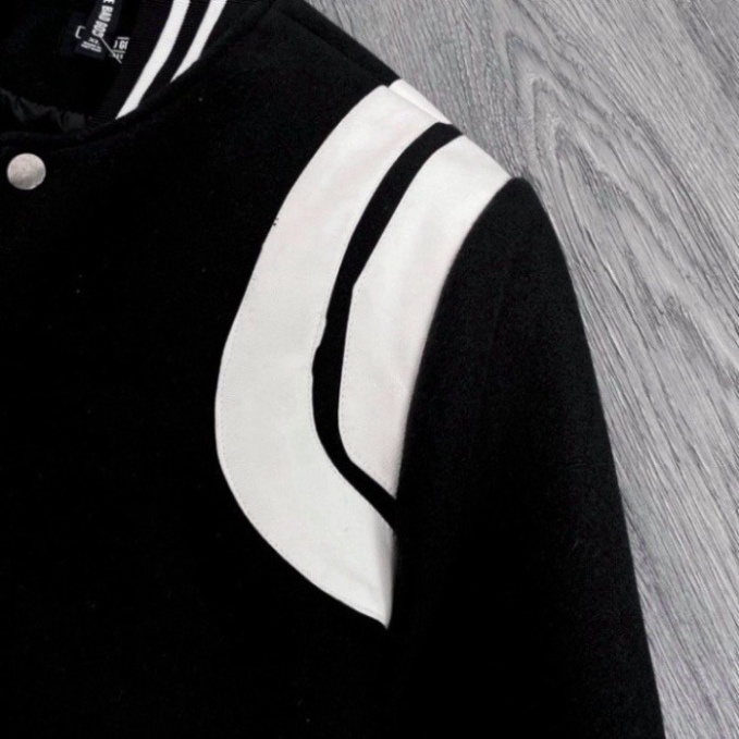 Áo khoác ,áo bomber họa tiết phối da sọc vai phong cách