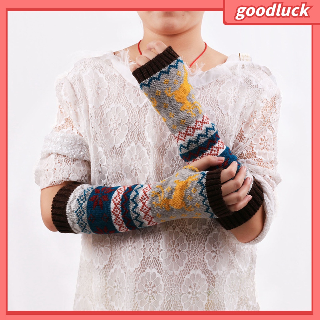 1 Đôi Găng Tay Dệt Kim Dày Giữ Ấm Cánh Tay Họa Tiết Bông Tuyết Tuần Lộc Giáng Sinh Thời Trang Thu Đông Cho Nữ