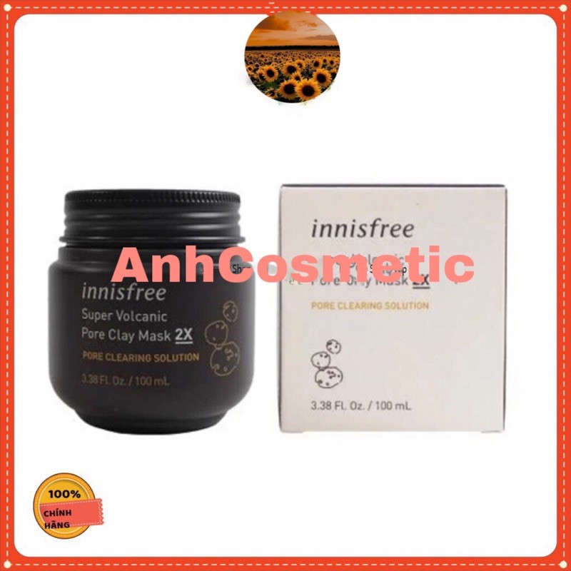 ( Mẫu mới) Mặt nạ đất sét từ đá núi lửa Innisfree Jeju Super Volcanic Pore Clay Mask 2X