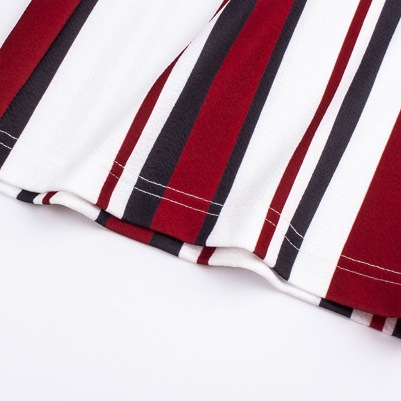 Bộ Áo Liền Quần Trễ Vai Ống Rộng Họa Tiết Kẻ Sọc Phong Cách Quyến Rũ