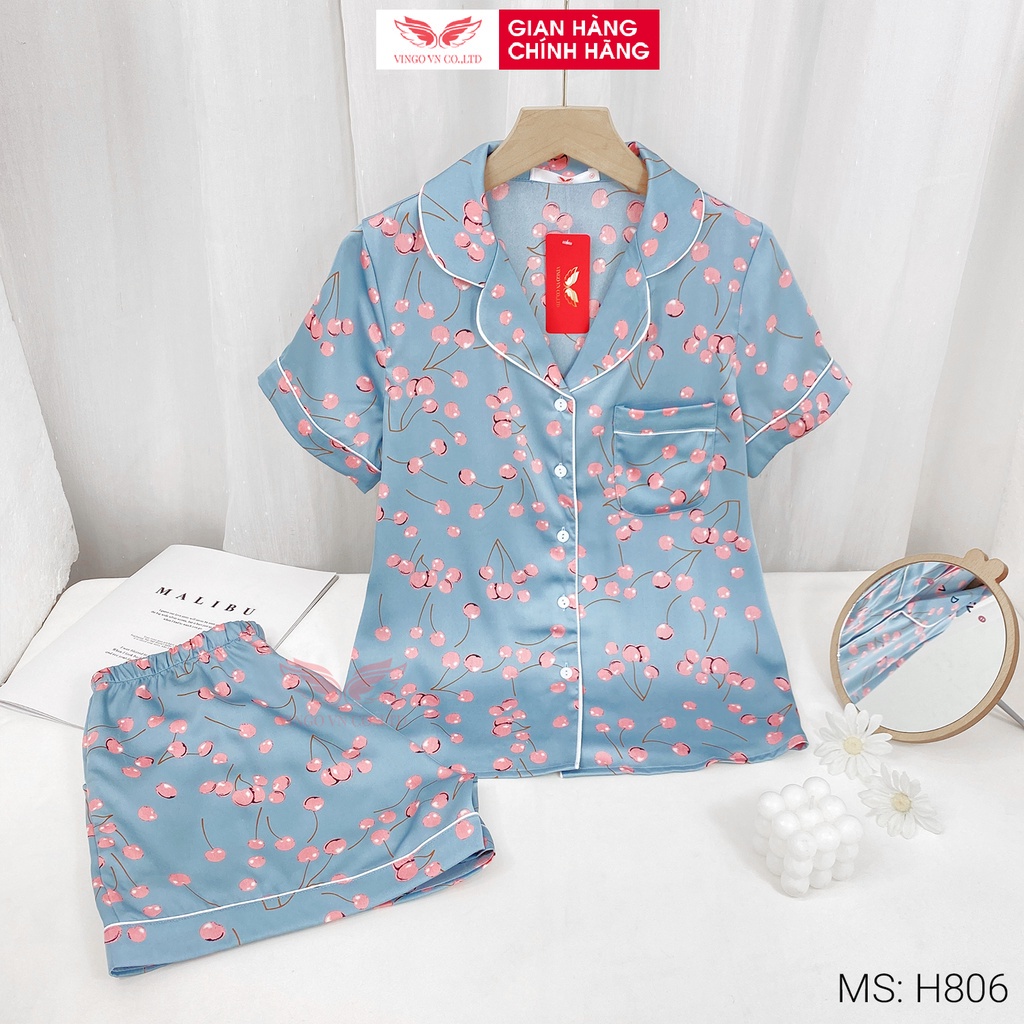 Bộ đồ ngủ pijama nữ mặc nhà lụa cao cấp mùa hè VINGO tay ngắn quần đùi nhiều màu trái tim dễ thương H685 VNGO