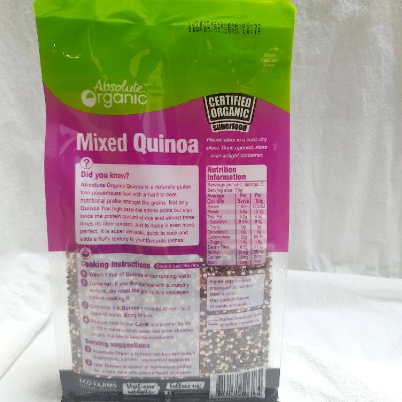 Hạt diêm mạch Quinoa Mix Absolute Organic, Úc, 400gram