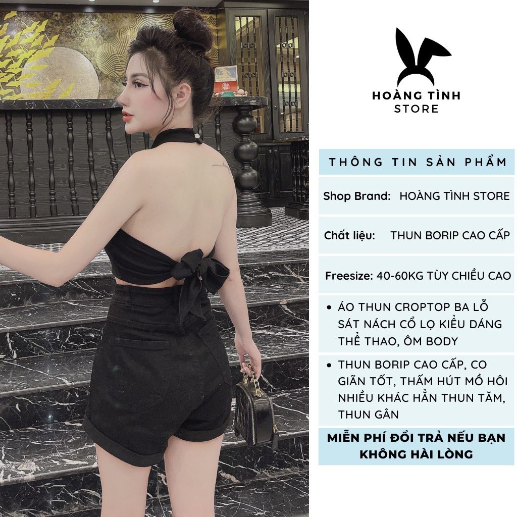 Áo croptop nữ ba lỗ ôm body Hoàng Tình Store áo thun sát nách cổ lọ cột dây lưng, thun borip co giãn tốt Freesize | BigBuy360 - bigbuy360.vn