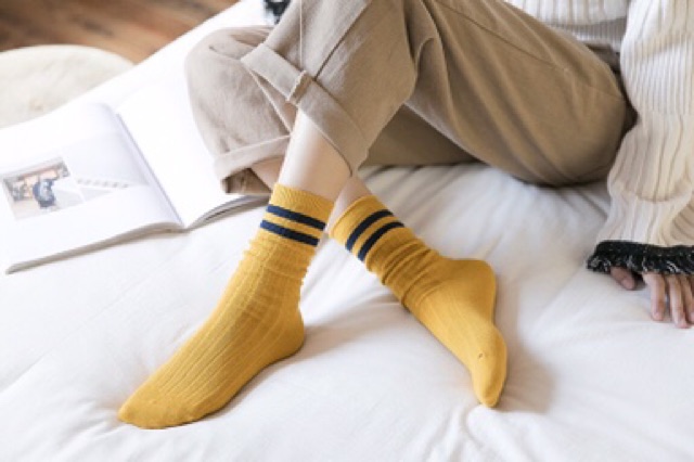 Tất nhún nam nữ kẻ cổ cai vintage hàn quốc