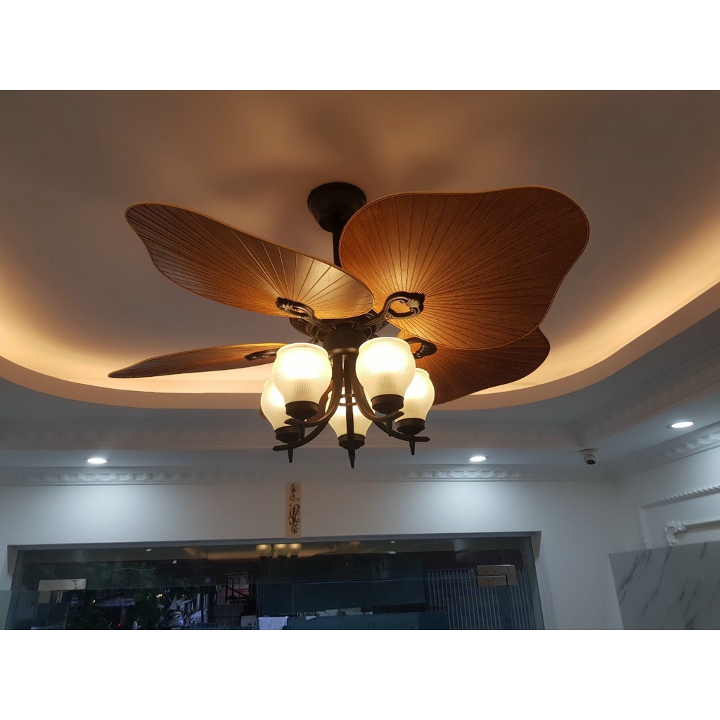 Quạt Trần Lá Cây Có Đèn Động Cơ Lõi Đồng Full 6 Cấp Độ Gió , Có Điều Khiển Từ Xa Lắp Cho Mọi Không Gian