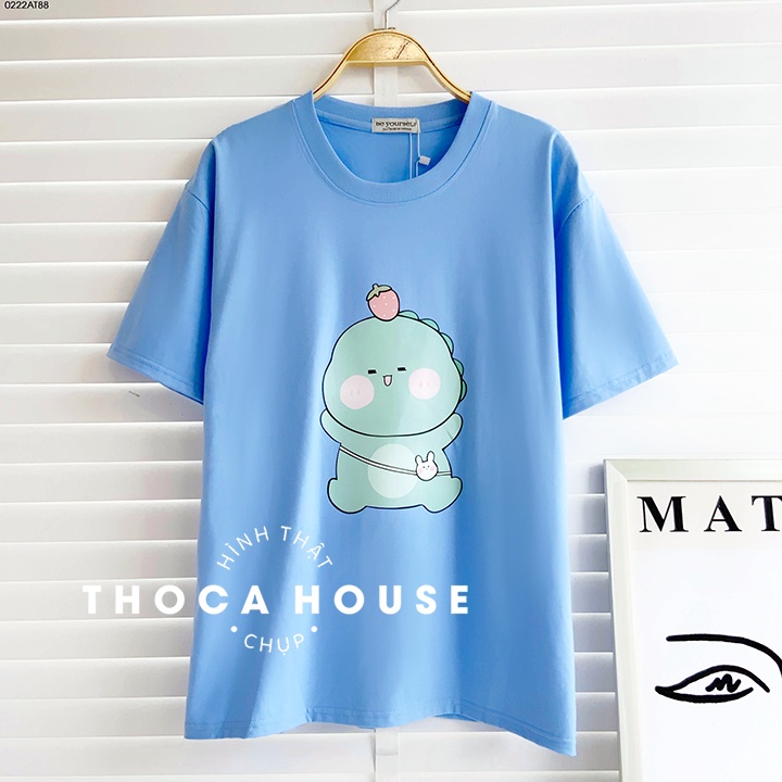 Áo thun teen oversize màu in hình khủng long THOCA HOUSE phù hợp mọi lứa tuổi, vải đẹp không nhăn