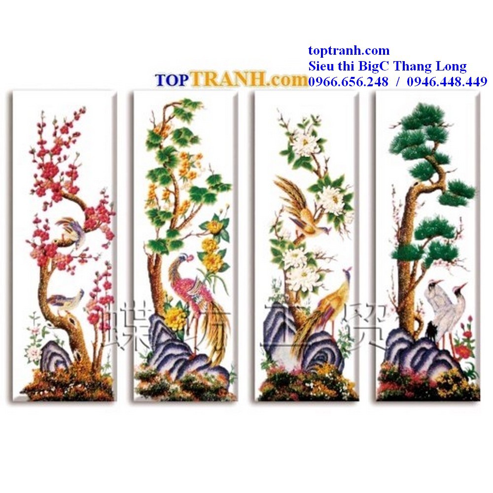 Tranh thêu chữ thập tứ quý tùng trúc cúc mai, xuân hạ thu đông 222496 phú quý bốn mùa (chưa thêu)