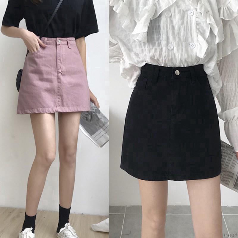 Chân Váy Jean Dáng Chữ A Lưng Cao Thời Trang Nữ