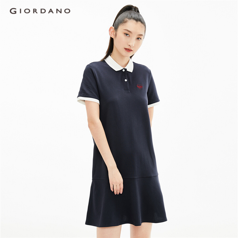 Đầm GIORDANO 05461487 cổ polo thêu hình hoa sen thời trang cho nữ  | BigBuy360 - bigbuy360.vn