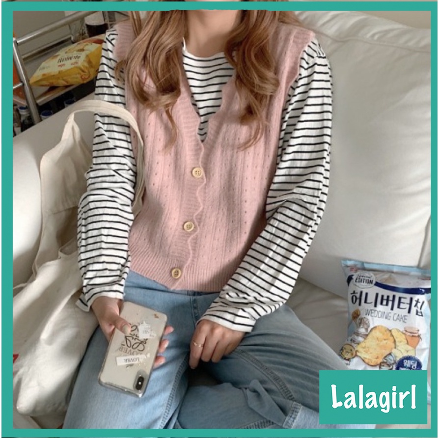 Áo Len Gile Nữ ghile Cổ V Basic Màu Trơn Có Cúc Kiểu Hàn Quốc Ulzzang thời trang [GLS]