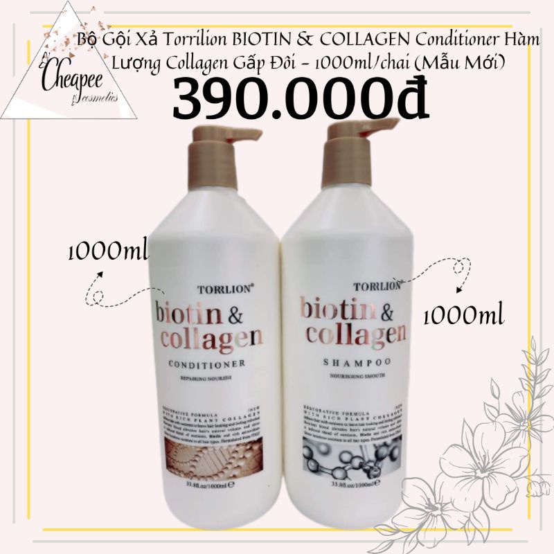 Bộ Gội Xã Torrilion Biotin & Collagen Trắng Conditioner Hàm Lượng Collagen Gấp 2 Lần - Mỗi Chai 1000ml