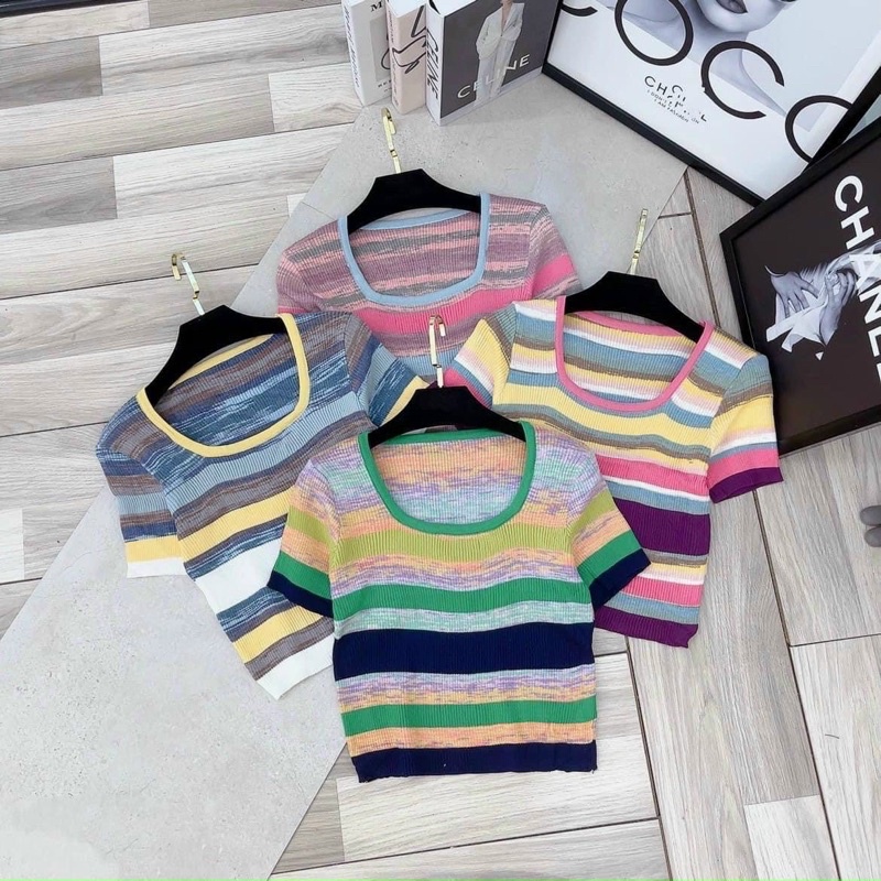 áo len dệt kim loang màu cầu vồng (k307#)