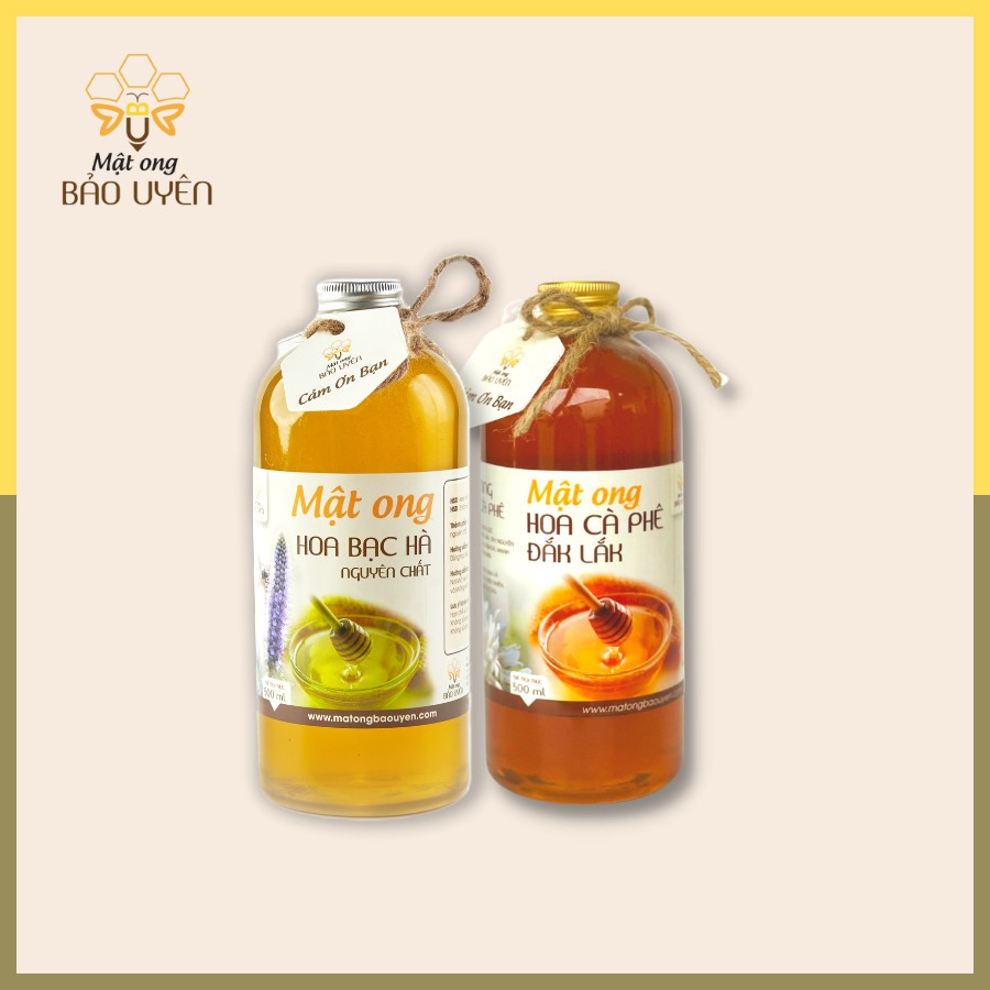 COMBO 1 Lít Mật Ong Nguyên Chất 100% Tự Nhiên Bảo Uyên Gồm 2 Loại Mật Ong Hoa Cà Phê Và Mật Ong Hoa Bạc Hà