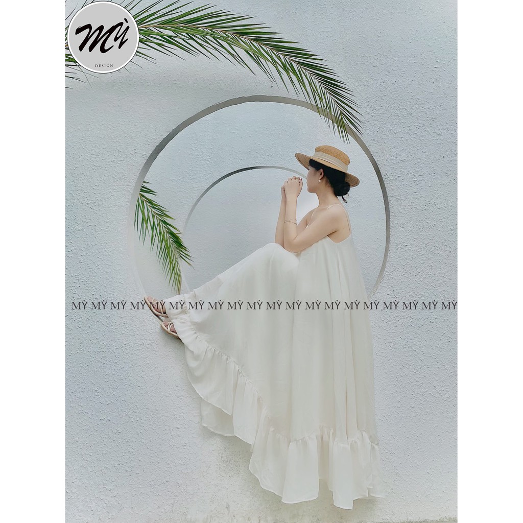 Váy Maxi Dài Chất Chiffon Có Lớp Lót Trong Dây Tăng Đưa Điều Chỉnh Màu Vàng Nhiều Size - VÁY MAXI DRESS