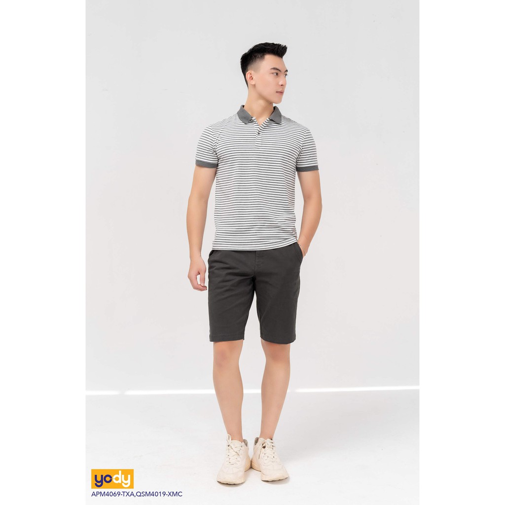 Áo Phông Polo Nam YODY Kẻ Sọc Ngang MELANGE Ngắn Tay Có Cổ, Phần Cổ Và Bo Tay Áo Tỉ Mỉ APM4069