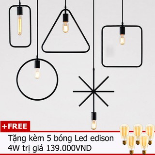 Bộ 5 đèn thả trần trang trí hình học THCN116 (5 mẫu đèn hình học khác nhau tặng kèm 5 bóng Led Edison 4w)