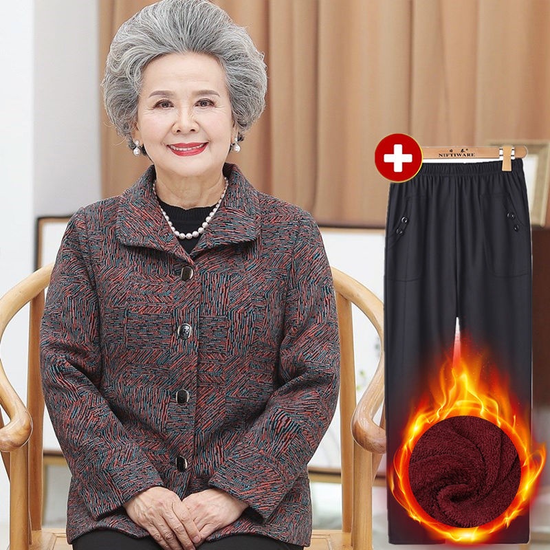Bộ đồ bà ngoại thu đông áo khoác mẹ trung niên và người già 60-70 tuổi