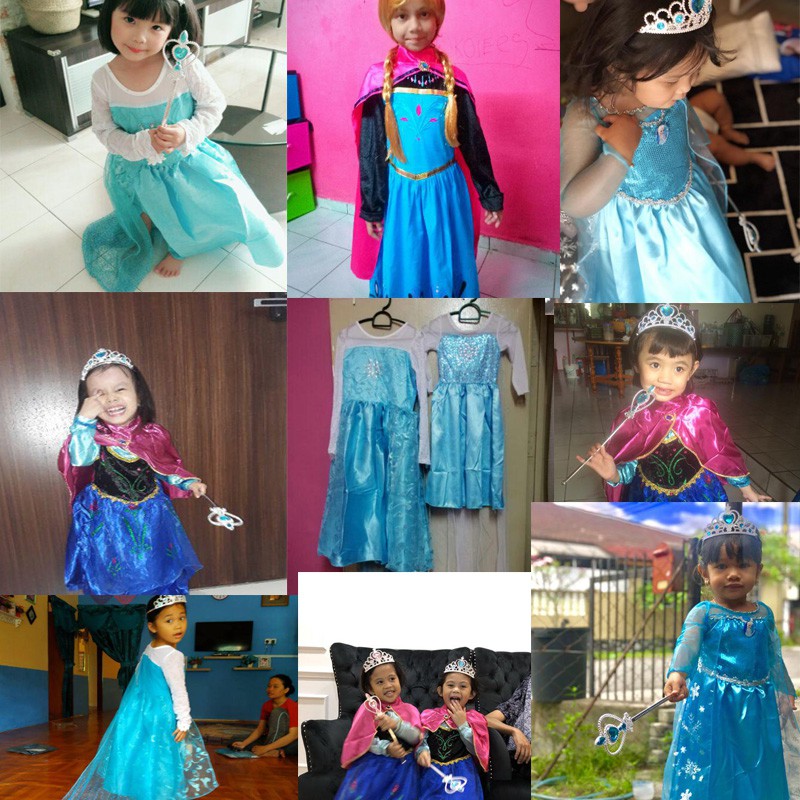 Kids Halloween Costume Cosplay Sequin Girl Frozen Elsa Anna Princess Fancy Dress Birthday Gift