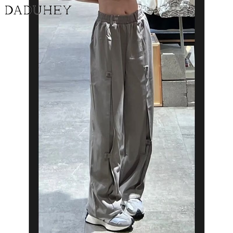 Quần dài màu xám nhiều nút dành cho nam nữ dễ dàng phối đồ thời trang mùa xuân