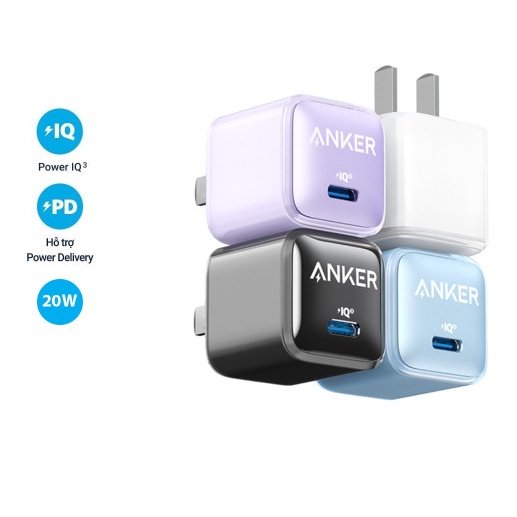 ✅ Củ Sạc nhanh Anker PowerPort 3 Nano Cube PD 20W IQ3 fullbox - A2634 A2149 cho Iphone Ipad chuẩn MFI
