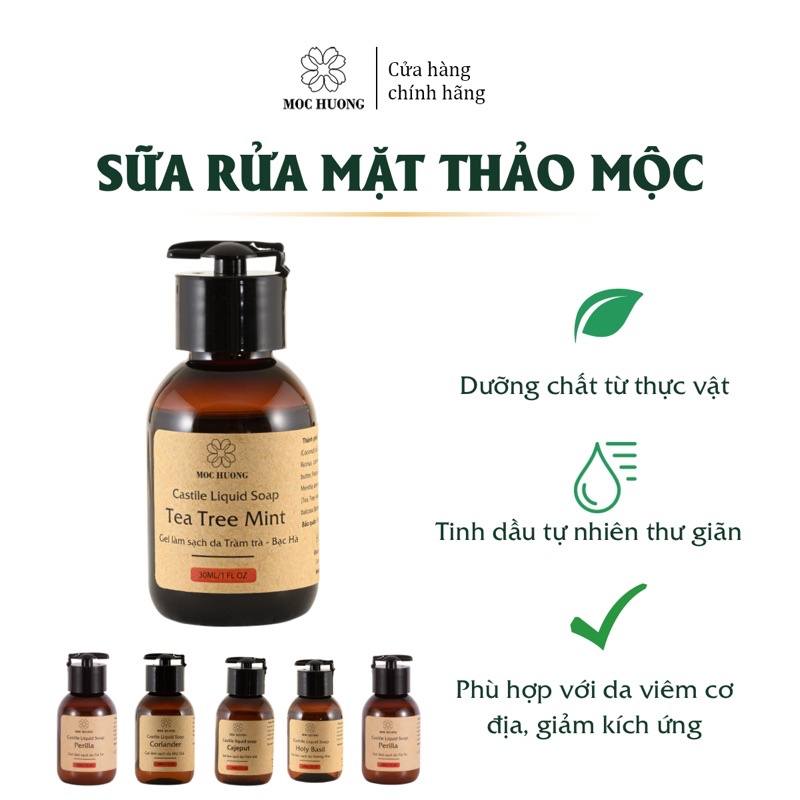 Sữa rửa mặt thảo mộc Mộc Hương thuần thực vật không hóa chất size 30ml