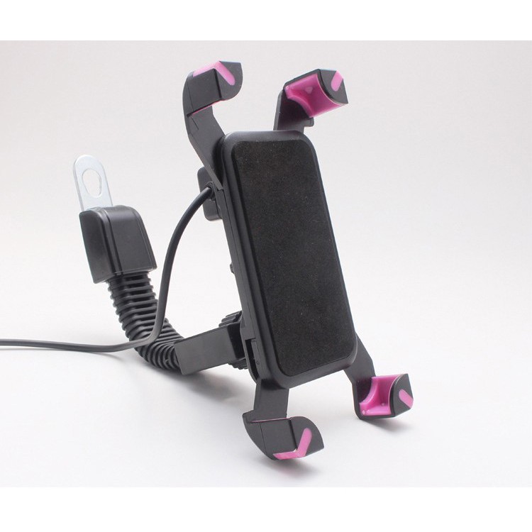 Giá đỡ điện thoại kiêm cổng sạc USB gắn chân gương xe máy