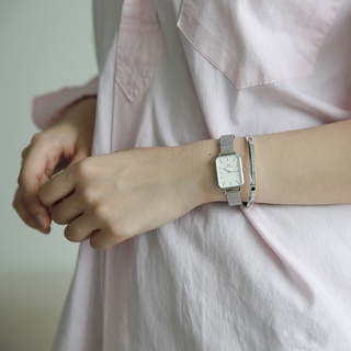 Đồng Hồ Nữ Daniel Wellington Quadro Pressed Sterling & Vòng Tay Classic Cuff V1 DW Chính Hãng - OtisWatch