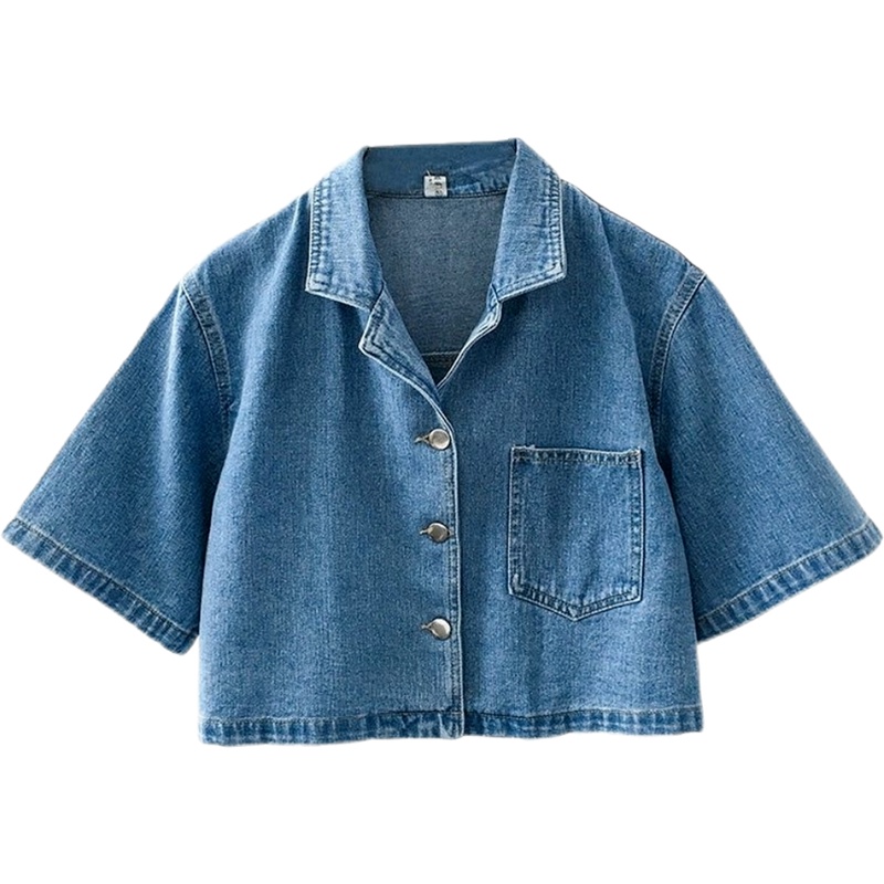 Áo Khoác Denim Ngắn Mỏng Mùa Hè Phong Cách Hong Kong Cổ Điển Dễ Phối Đồ Cho Nữ