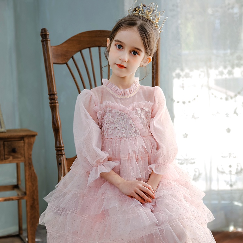 Đầm Công Chúa Phối Ren Xinh Xắn Cho Bé Gái 4-10 Tuổi