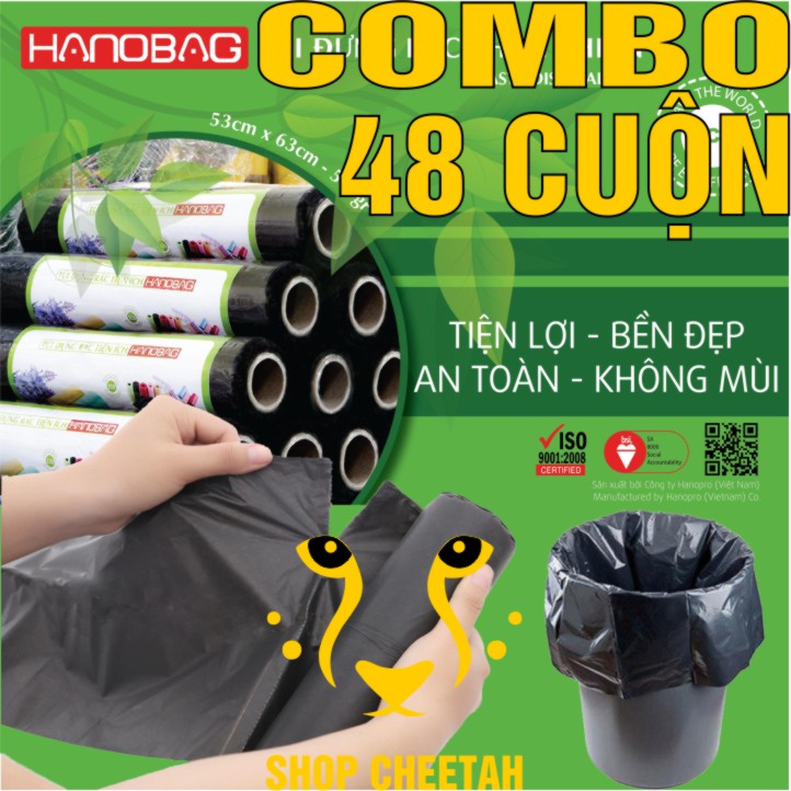 48 Cuộn Túi đựng rác tự xé KT: 53cm x 63cm x 0,5kg – Túi đựng rác an toàn HDPE – Màu đen – Túi dày và sạch không mùi