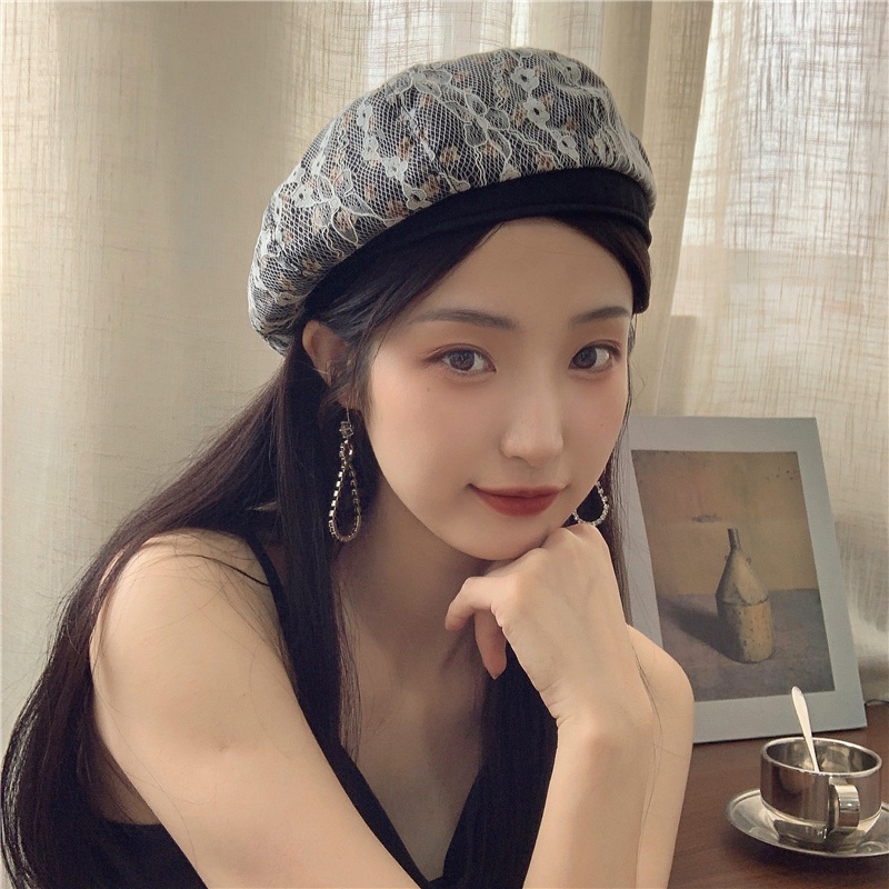 Mũ Beret Vải Ren Thêu Hoa Thoáng Khí Thời Trang Mùa Hè Xinh Xắn Cho Nữ
