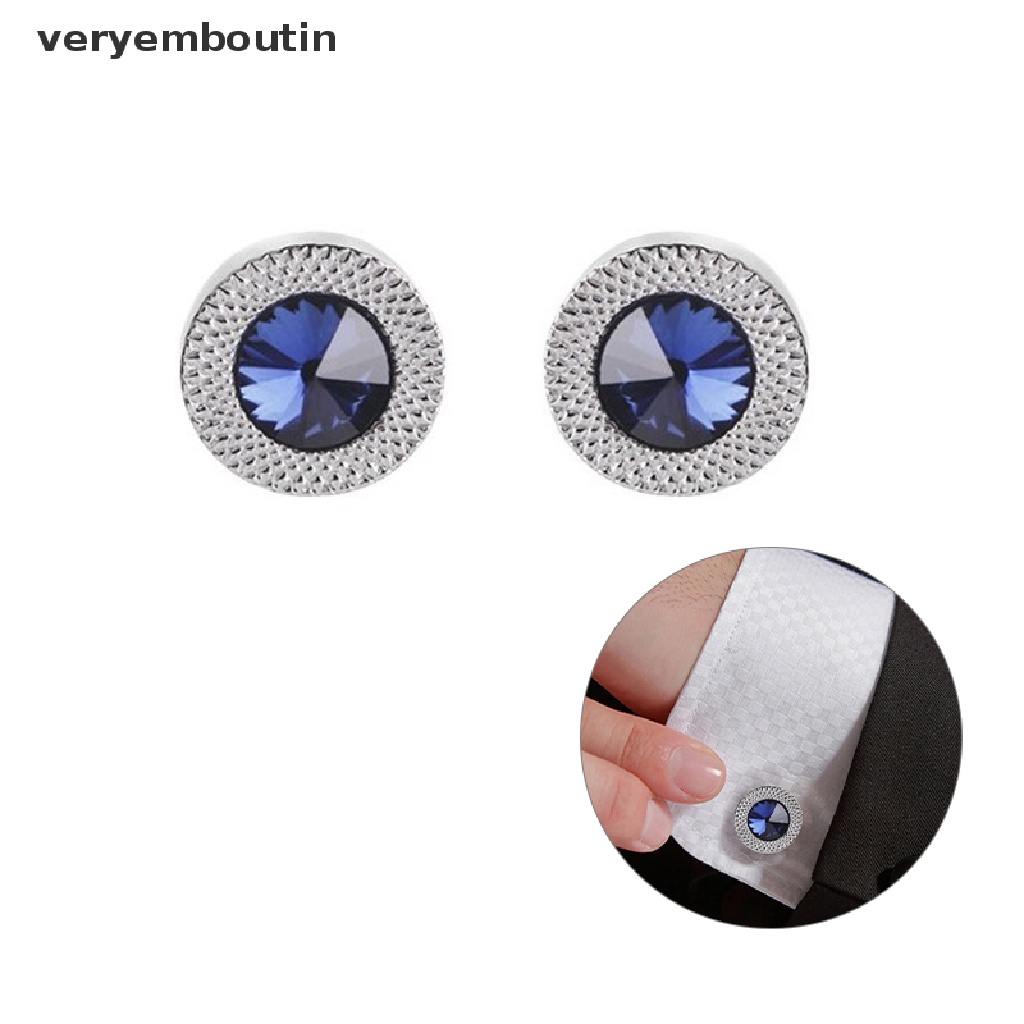 Nút cài cổ tay áo đính đá pha lê màu trắng phối xanh lam thời trang dành cho nữ