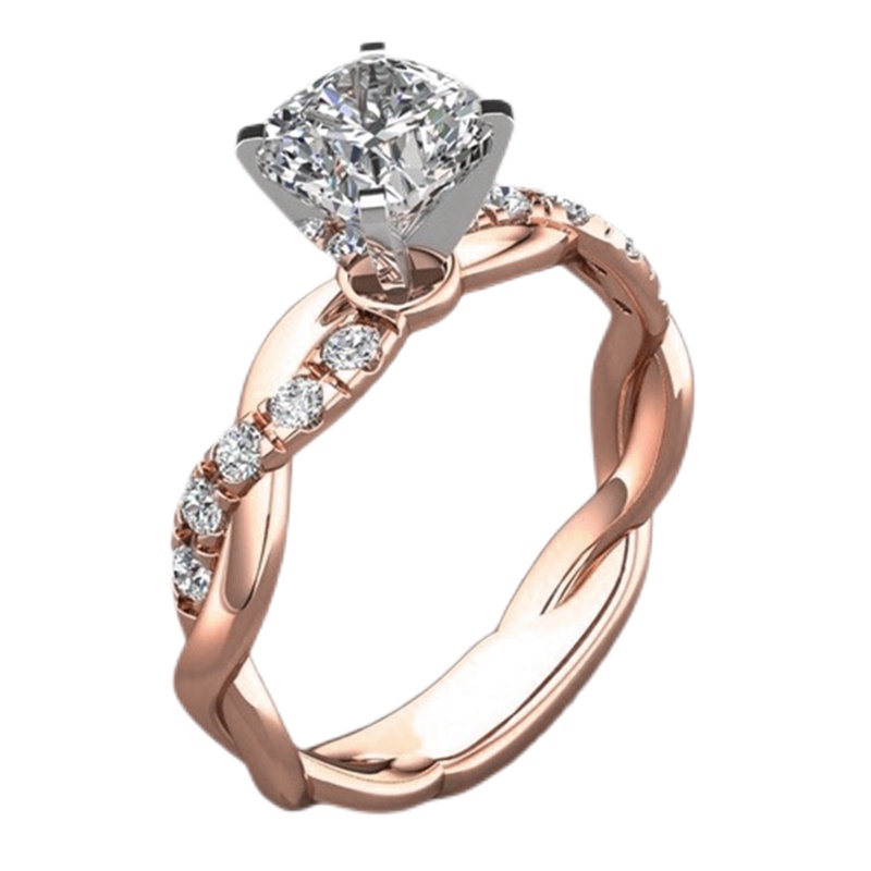 Nhẫn Đính Kim Cương Hai Màu Hình Vuông Kiểu Công Chúa Thời Trang Cho Nữ