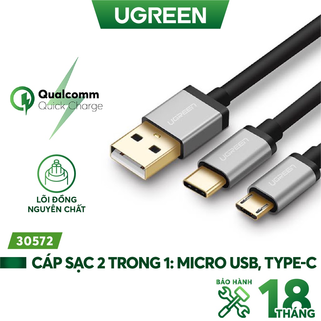 Cáp sạc và truyền dữ liệu, dài 0.5-1.5m UGREEN US197 US196 chức năng 2 in 1