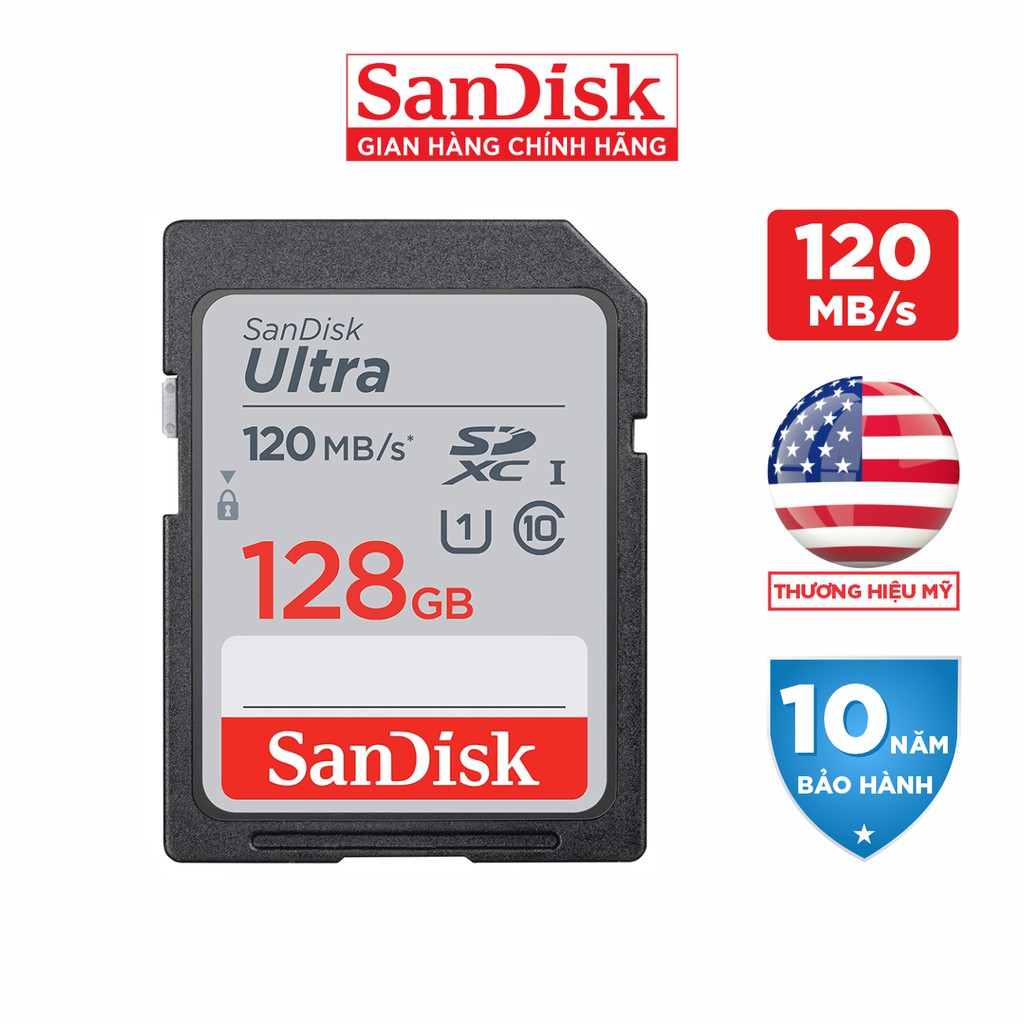 Thẻ Nhớ Máy Ảnh SDHC SanDisk Ultra 128GB 120MB/s - SDSDUN4-128G-GN6IN - Hàng Phân Phối Chính Hãng