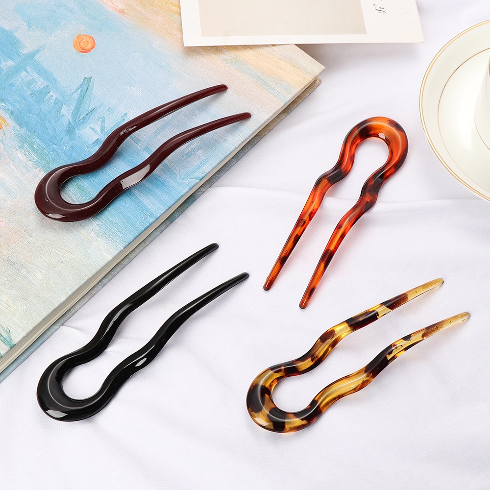 Trâm cài tóc hình nĩa chữ U bằng kim loại phong cách vintage thời trang cho nữ