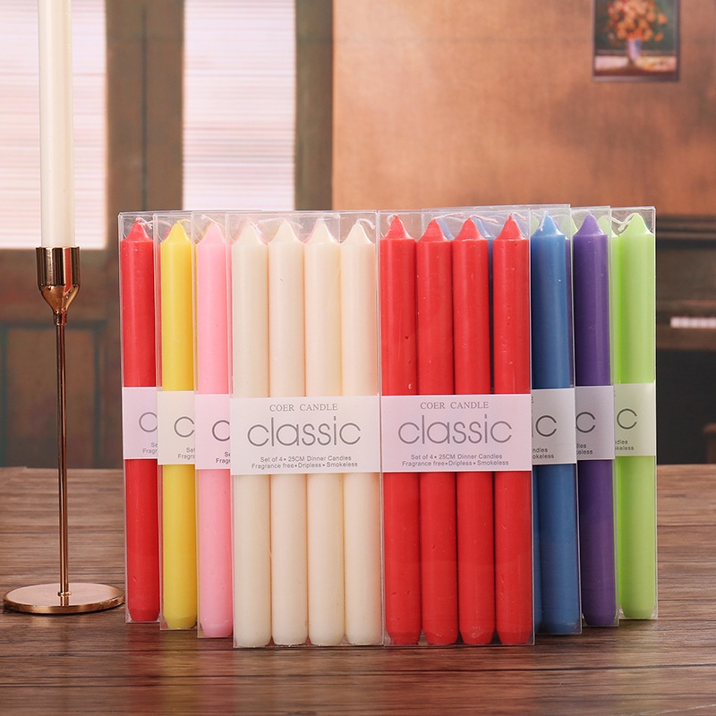 Nến cây cơ bản màu trắng set 4 cây 25cm phong cách châu Âu cổ điển, lãng mạn dùng trong tiệc tối