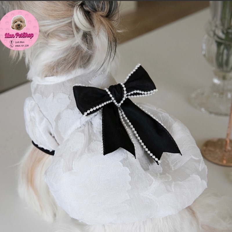 Váy trắng phối nơ sang chảnh cho thú cưng